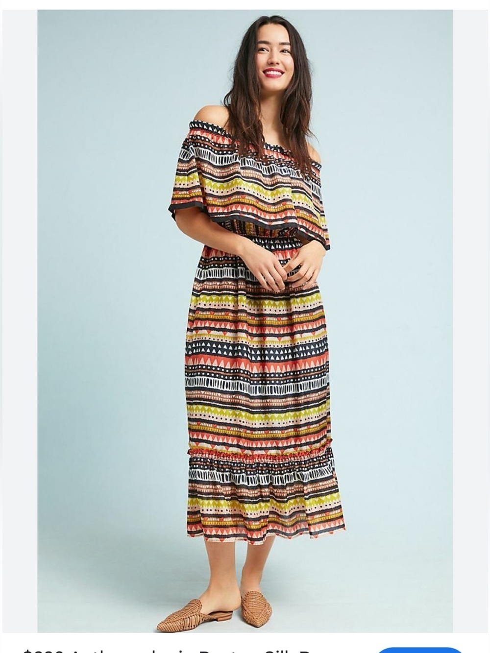 Anthropologie 💯 silk offShoulder Maxi Dress Peyton Aztec inspo Sz L